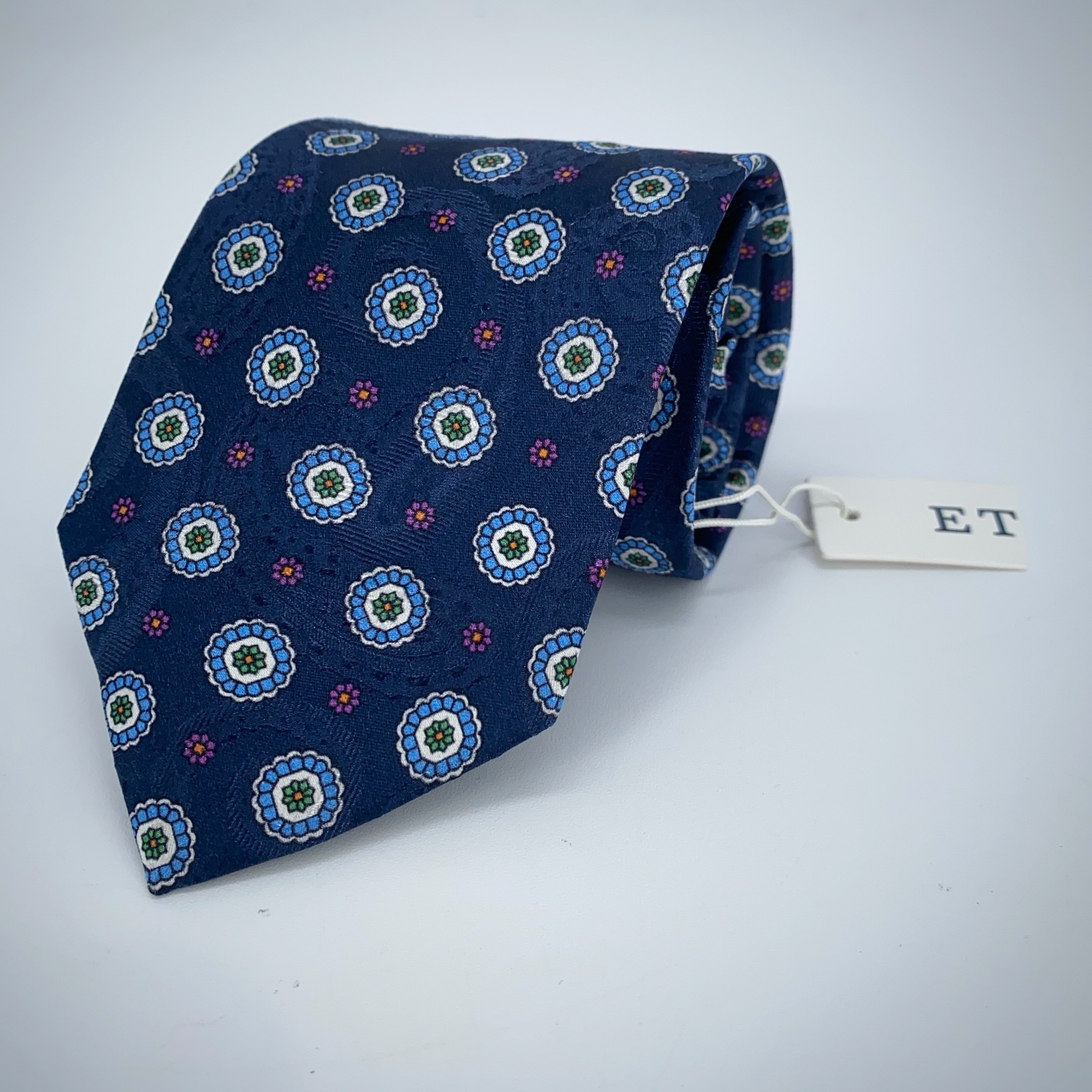 Eton Tie Men One Size Blue Floral Silk Luxury Classic Fit Necktie Italy Made